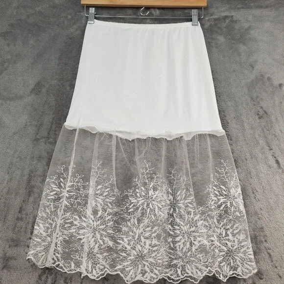 Womens S Lace Skirt Petticoat Half Slip Dainty Splice Floral Formal Underskirt - Picture 2 of 5